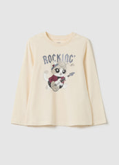 OVS Girls' Regular Fit Beige Pure Cotton T-Shirt With Print