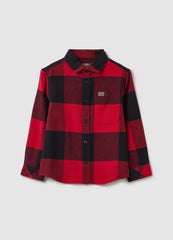 OVS Regular Fit Kids' Red Checkered Pure Cotton Shirt