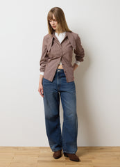 OVS Brown Striped Cotton-Blend Shirt With Oversized Fit