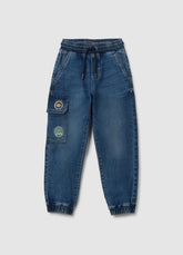 OVS Kids' Blue Cotton Jog Denim Regular Fit