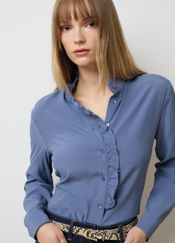 OVS Blue Regular Fit Shirt With Ruffles