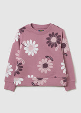 OVS Girls' Pink Pure Cotton Sweatshirt Regular Fit With Floral Print