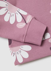 OVS Girls' Pink Pure Cotton Sweatshirt Regular Fit With Floral Print