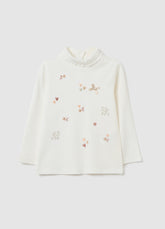 OVS Girls' White Pure Cotton Regular Fit T-Shirt With Ruffles