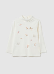 OVS Girls' White Pure Cotton Regular Fit T-Shirt With Ruffles