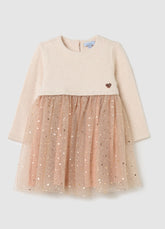 OVS Girls' Beige Wide Fit Cotton Blend Dress With Tulle