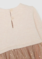 OVS Girls' Beige Wide Fit Cotton Blend Dress With Tulle
