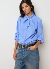 OVS Sky Blue Cotton Blend Striped Oversized Shirt