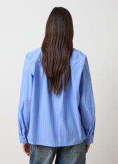 OVS Sky Blue Cotton Blend Striped Oversized Shirt