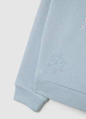 OVS Blue Regular Fit Cotton Blend Girl'S Sweatshirt With Rhinestones