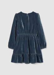 OVS Blue Velour Girl'S Dress Regular Fit With Ruffles
