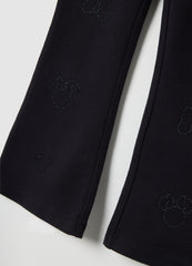 Ovs Girls' Black Cotton Stretch Flare Fit Treggings With Rhinestones