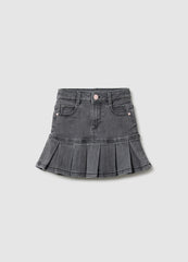 Ovs Grey Elasticated Denim Skirt For Girls With Regular Fit