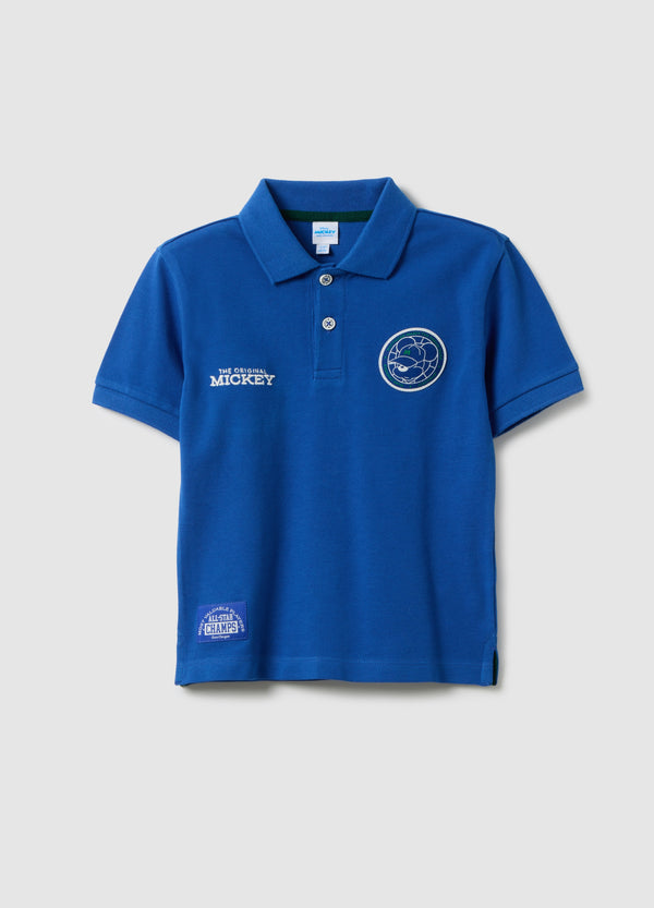 Ovs Children'S Blue Polo Shirt In Pure Cotton, Regular Fit With Disney Print