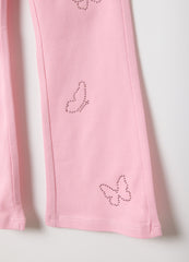 OVS Pink Stretch Cotton Slim Fit Leggings For Girls With Decorations