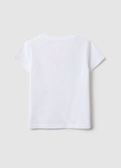 Ovs Girls' White Stretch Cotton Regular Fit T-Shirt With Hearts