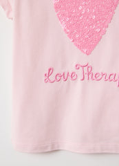 Ovs Pink Stretch Cotton T-Shirt Regular Fit With Heart For Girls