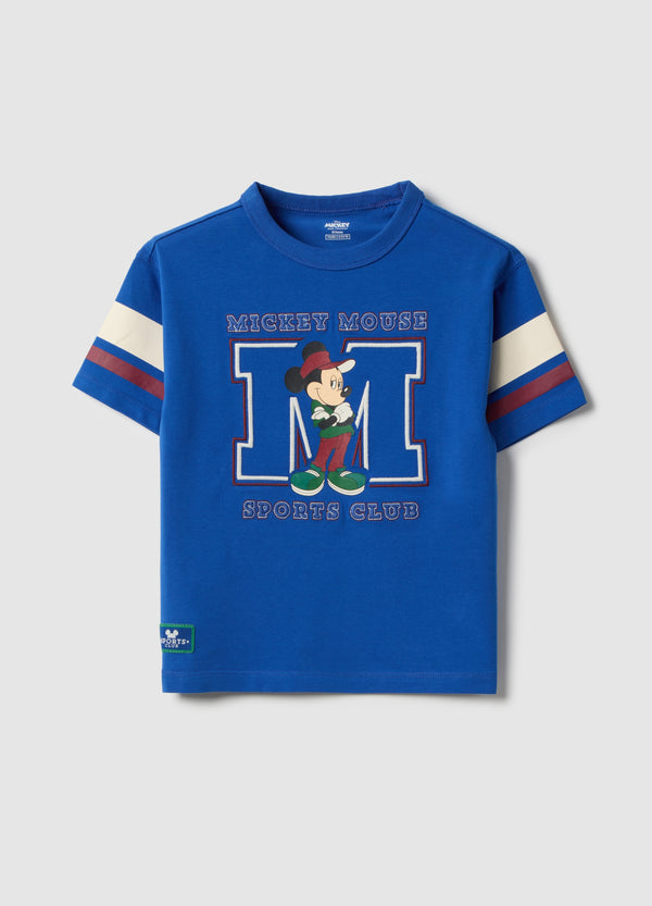 Ovs Children'S Blue Cotton Blend T-Shirt With Mickey Mouse Print