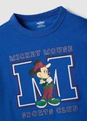 Ovs Children'S Blue Cotton Blend T-Shirt With Mickey Mouse Print