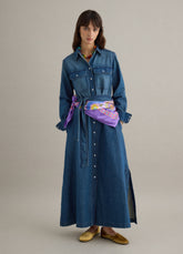 OVS Long Dress In Pure Blue Denim Cotton Regular Fit