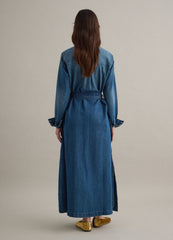 OVS Long Dress In Pure Blue Denim Cotton Regular Fit