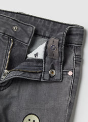 Ovs Grey Cotton Blend Flare Jeans For Girls With Minnie Prints