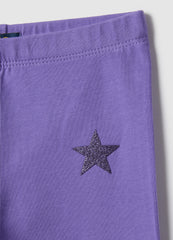 Ovs Girls' Purple Cotton Stretch Leggings Slim Fit With Star