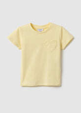 Ovs Yellow Stretchy Cotton Girl'S T-Shirt Regular Fit With Heart