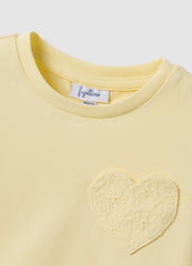 Ovs Yellow Stretchy Cotton Girl'S T-Shirt Regular Fit With Heart