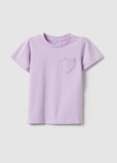 Ovs Regular Fit Purple Stretch Cotton Girl'S T-Shirt With Heart