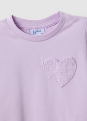 Ovs Regular Fit Purple Stretch Cotton Girl'S T-Shirt With Heart