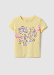 Ovs Yellow Regular Fit Pure Cotton Girl'S T-Shirt With Print