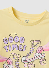 Ovs Yellow Regular Fit Pure Cotton Girl'S T-Shirt With Print