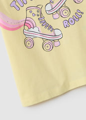 Ovs Yellow Regular Fit Pure Cotton Girl'S T-Shirt With Print