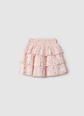 OVS Girls' Multicolour Pure Cotton Tiered Skirt With Floral Pattern
