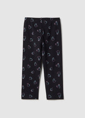 Ovs Girls' Black Stretch Cotton Skinny Fit Leggings With Hearts