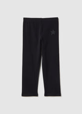 Ovs Girls' Black Stretchy Cotton Leggings Slim Fit With Star