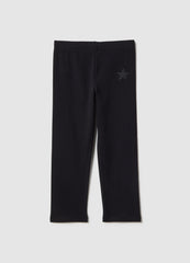 Ovs Girls' Black Stretchy Cotton Leggings Slim Fit With Star