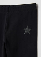 Ovs Girls' Black Stretchy Cotton Leggings Slim Fit With Star