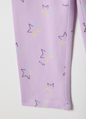 Ovs Girls' Purple Stretch Cotton Skinny Fit Leggings With Stars