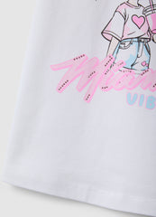 Ovs White Pure Cotton Girls' T-Shirt Regular Fit With Print