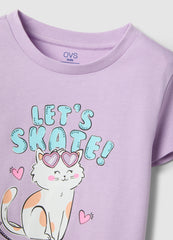Ovs Girls' Regular Fit Pure Cotton Violet T-Shirt With Print