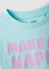 Ovs Girl'S Blue Boxy Fit Pure Cotton T-Shirt With Print