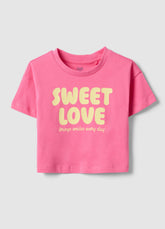 Ovs Girls' Pink Pure Cotton Boxy Fit T-Shirt With Print