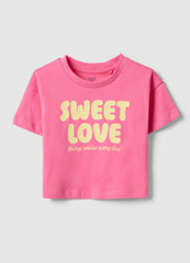 Ovs Girls' Pink Pure Cotton Boxy Fit T-Shirt With Print
