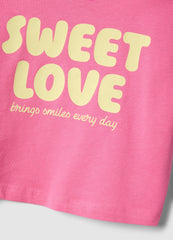 Ovs Girls' Pink Pure Cotton Boxy Fit T-Shirt With Print