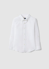 Ovs Boys' White Linen-Cotton Blend Shirt Regular Fit