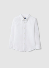 Ovs Boys' White Linen-Cotton Blend Shirt Regular Fit