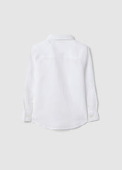 Ovs Boys' White Linen-Cotton Blend Shirt Regular Fit