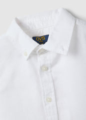 Ovs Boys' White Linen-Cotton Blend Shirt Regular Fit